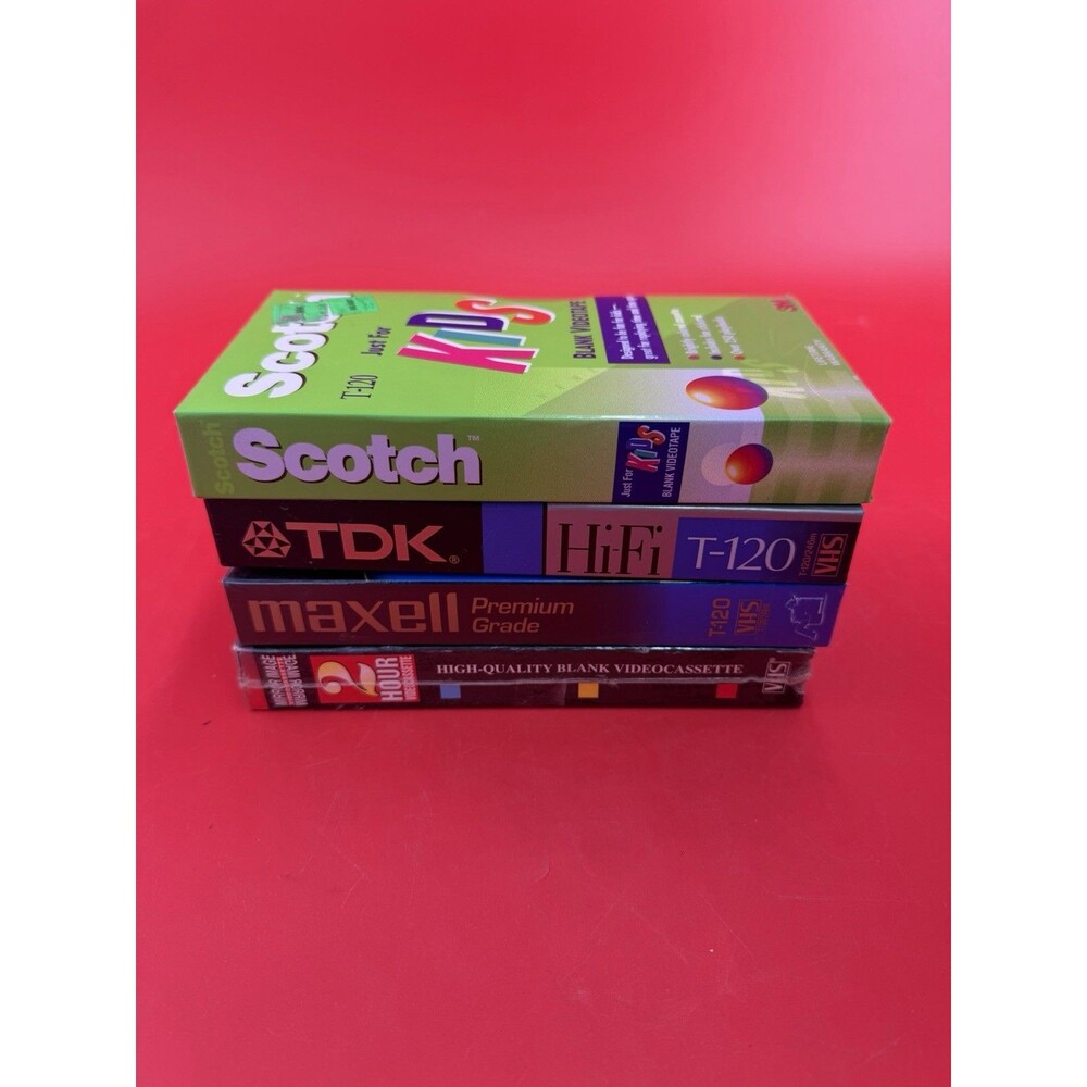 4 Lot Assorted Scotch Maxell TDK T-120 Blank VHS Tapes Recordable Sealed